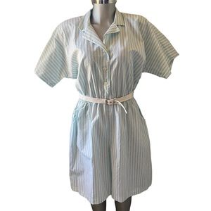 Vintage Romper Shorts Jumpsuit Modest Striped Blue White Coastal Pockets Casual
